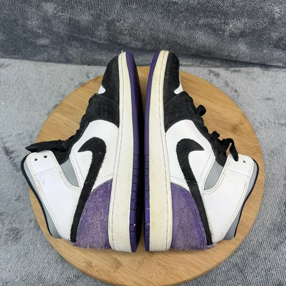 Jordan Air Jordan 1 Mid SE Shoes Boys Size 6.5Y Black Purple Sneakers BQ6931-105